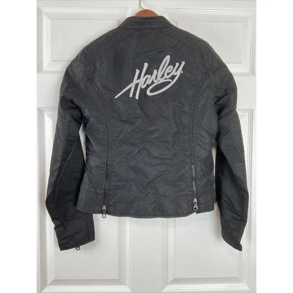 Harley Davidson Black Full Zip Riding Motorcycle Embroidered Jacket Womens S - Picture 7 of 9